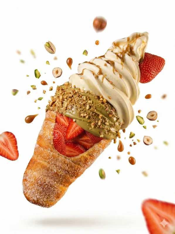 Strawberry trdlo Prague - chimney cake with fresh berries and chocolate